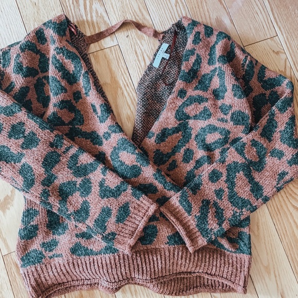 Red Dress Boutique Sweaters - Leopard small sweater criss cross back